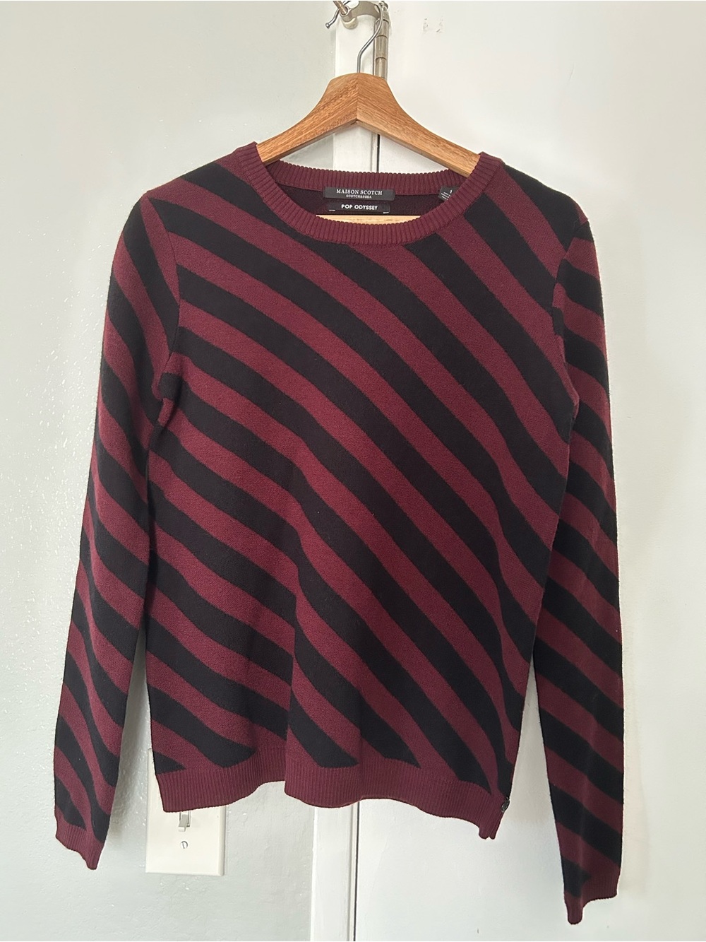 Scotch & Soda Diagonal Burgundy and Black Crewneck Sweater Size 1